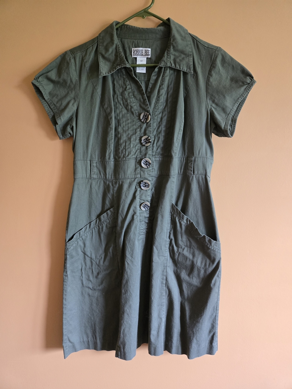 Robbie Bee Olive Green Button-Front Dress